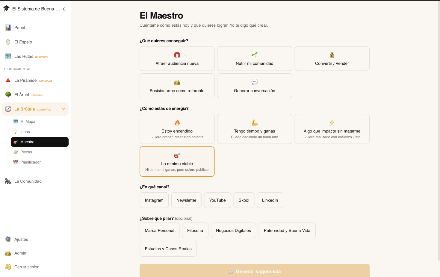 El Árbol — define tu marca visible en 9 secciones